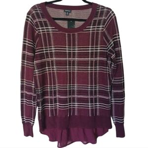 Torrid NWT Burgundy Plaid Faux Layered Look Pullover Sweater Size 00 (Large)